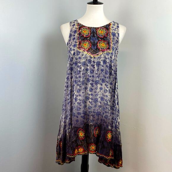 RAGA Boho Embroidered Dip Dyed Sleeveless Tank Dress Small Sample - Picture 1 of 9